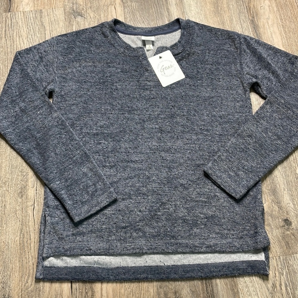NWT Gear Women’s Terrycloth Grey/Blue Pullover Sweatshirt, size xs